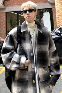 秋冬小香风外套男士复古格子宽松休闲工装夹克 J6066 P105 控138图片