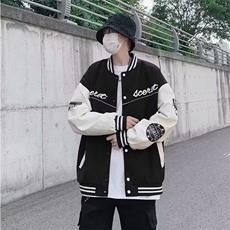 美式复古毛呢拼皮夹克男2024新款日系潮流宽松棒球服外套J676，男装夹克，星座1116A-1（原606A）