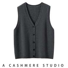 2025年秋季时尚百搭通勤简约休闲双股V领开衫马甲，女装马甲，朝思纯山羊绒