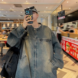 复古水洗做旧牛仔外套男女春秋潮牌宽松百搭夹克上衣JK05508-P75图片