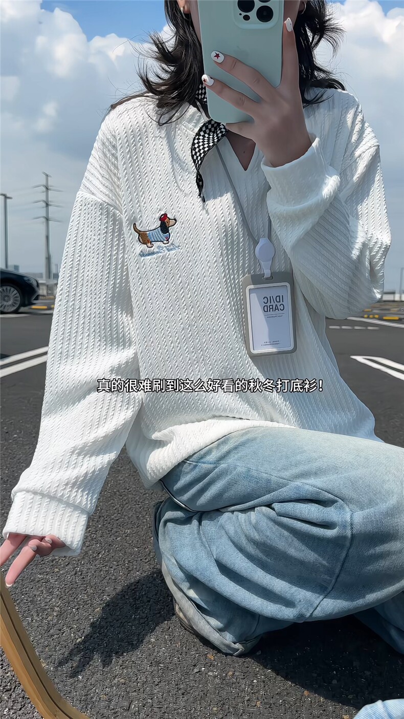 XZ809A/SYR07/特P19/控38肌理感腊肠狗绣花V领长T恤卫衣,男装T恤,星座809A(原222-1)