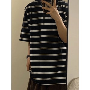 DA27-P40夏季宽松T恤男短袖潮牌条纹半袖体恤-网图现货图片