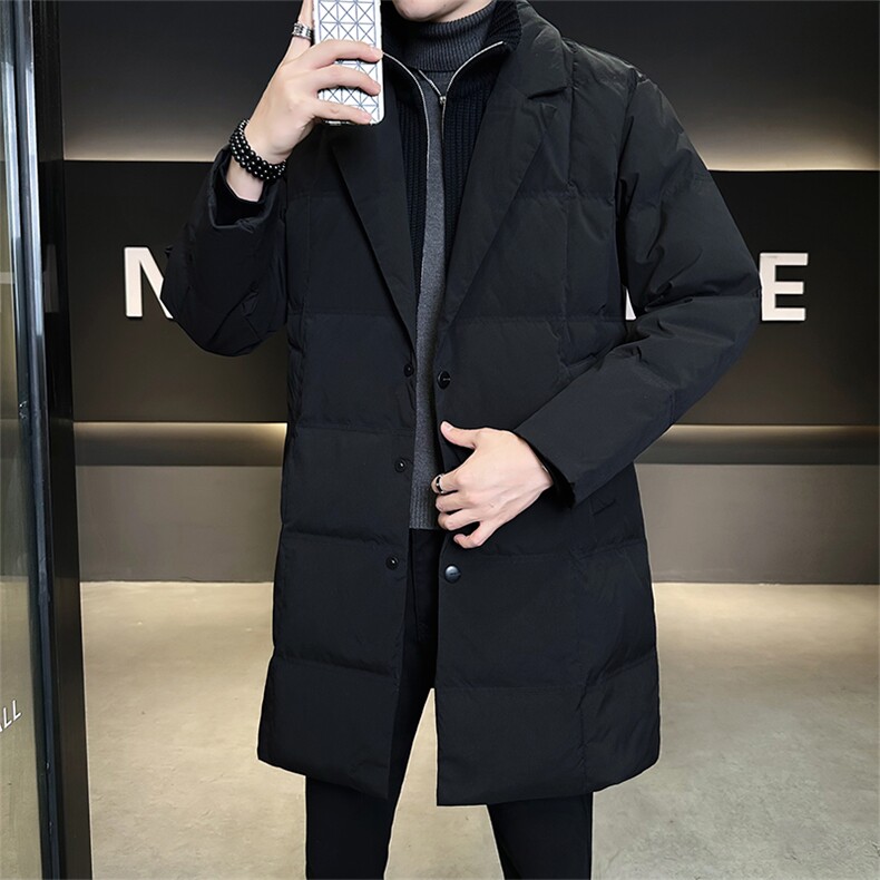 新标90绒有报告男士翻领中长款假两件羽绒服外套7205-P355,男装羽绒服,电商B338