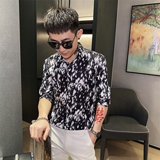 312A-108-P55新款社会小伙中袖衬衫韩版潮流男士五分袖衬衣A，男装T恤，星座312A-5