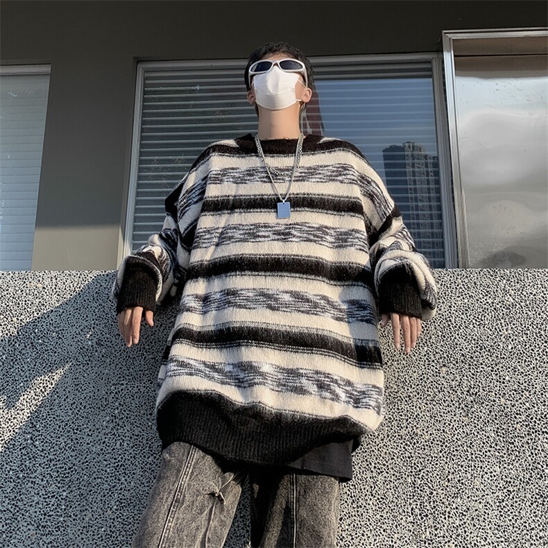 秋冬男圆领套头毛衣条纹针织衫扎染休闲打底外套M255P50,男装针织衫/毛衣,星座1013-1