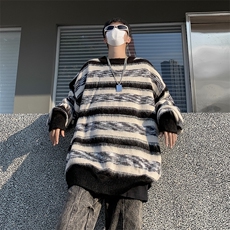 秋冬男圆领套头毛衣条纹针织衫扎染休闲打底外套M255P50，男装针织衫/毛衣，星座1013-1