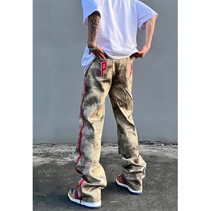 WE1595-P44 街头迷彩牛仔裤男ins潮宽松直筒hiphop拉链开叉休闲图片