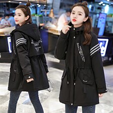 加绒加棉韩版中长时尚减龄气质连帽棉衣女2021年新款休闲宽松棉袄，女装棉衣/棉服，涵亦佰惠