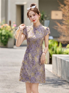 新中式改良旗袍连衣裙女夏2026新款高级感小个子精致提花裙子图片