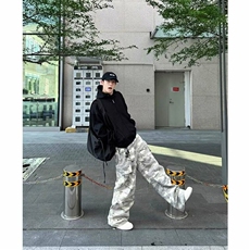 美式春秋水洗做旧百搭阔腿宽松男士工装直筒伞兵裤迷彩口袋休闲裤，男装休闲裤，星座506A