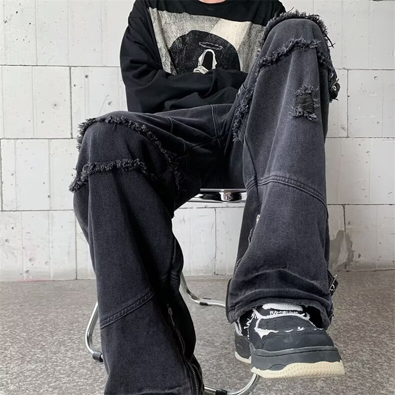美式重工拉链编带牛仔裤N250P78,男装牛仔裤,星座1116-2
