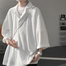 现货CS1136-P35控58新款夏七分袖戗驳领衬衫大码冰丝速干短袖，男装T恤，电商A059