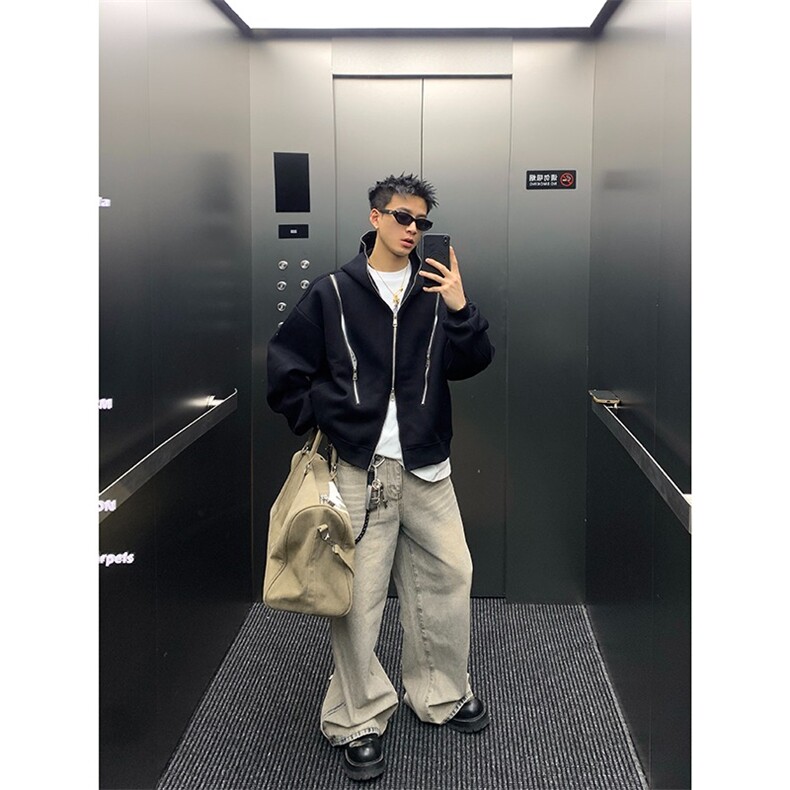 【】美式潮牌重磅卫衣男女潮牌小众设计感机车外套SA251P56,男装工装外套,星座1112-1