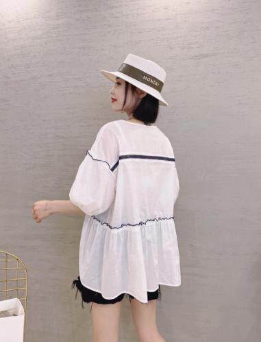 精梳棉撞色拼接蕾丝花边小衫，女装，姚姚家