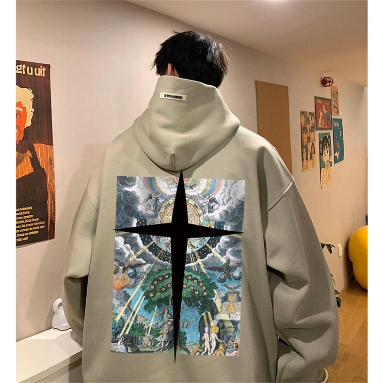 供抖音丶重磅高品棉350克排扣连帽十字卫衣LW6071-特p58控78,男装卫衣,星座508（原C305）