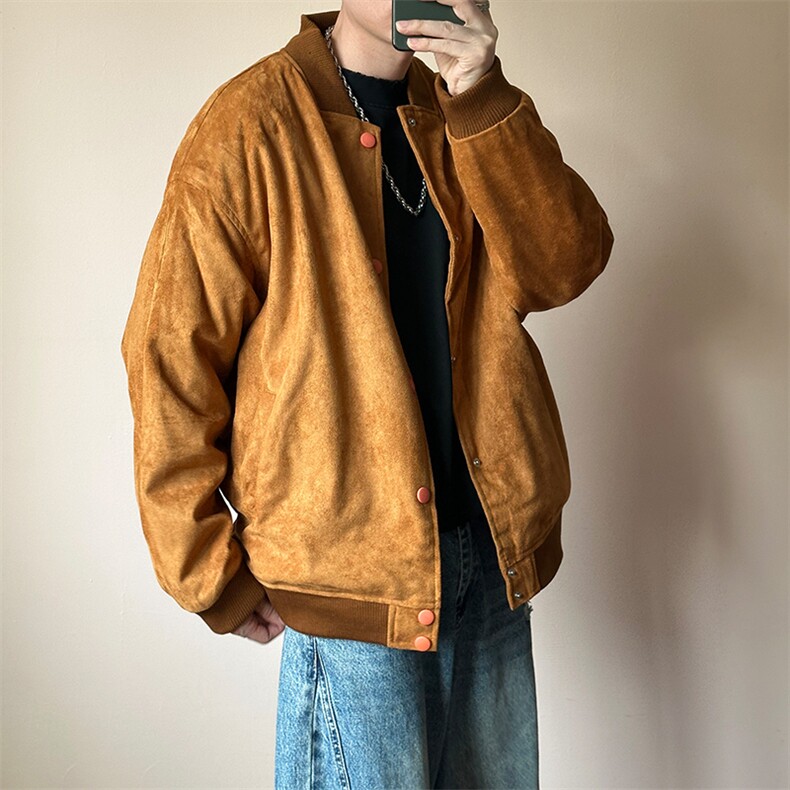 现货鹿皮绒夹克外套宽松休闲绣花棒球服男A351-AJ2595-特批P95,男装夹克,电商A351