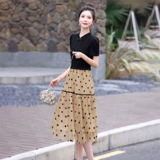 假两件气质时髦高腰显瘦连衣裙女2024年夏季新款ins潮休闲风裙子，女装连衣裙，超帛