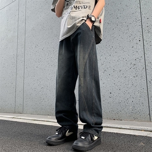 夏季美式高街设计感宽松直筒牛仔裤男潮牌阔腿裤子N979-P55图片