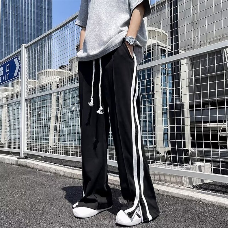 条纹垂感直筒卫裤男宽松潮牌复古运动裤夏季男生休闲长裤潮图片