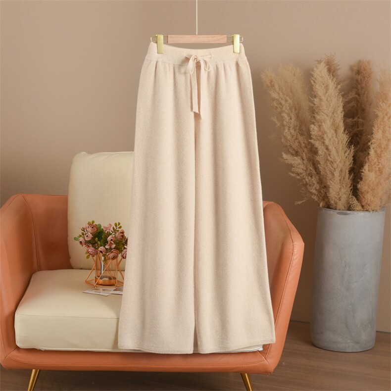 秋冬直筒高腰羊毛阔腿裤女宽松垂新款女裤子加长拖地毛线长裤，女装半身裙，西欧羊绒