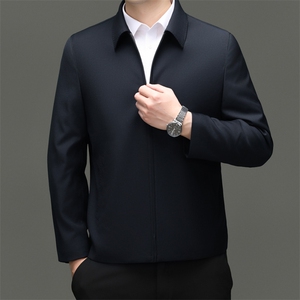 HM8116秋冬新款男士夹克翻领商务休闲领导服男装纯色外套图片
