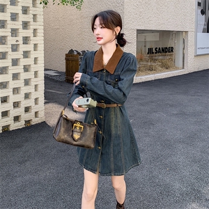 超好看牛仔连衣裙女2026新款春秋短款长袖小个子独特气质复古高端图片