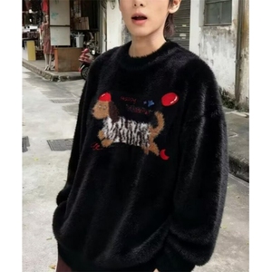 潮牌斑点狗印花圆领卫衣男女秋冬宽松休闲情侣装套头上衣 M448图片
