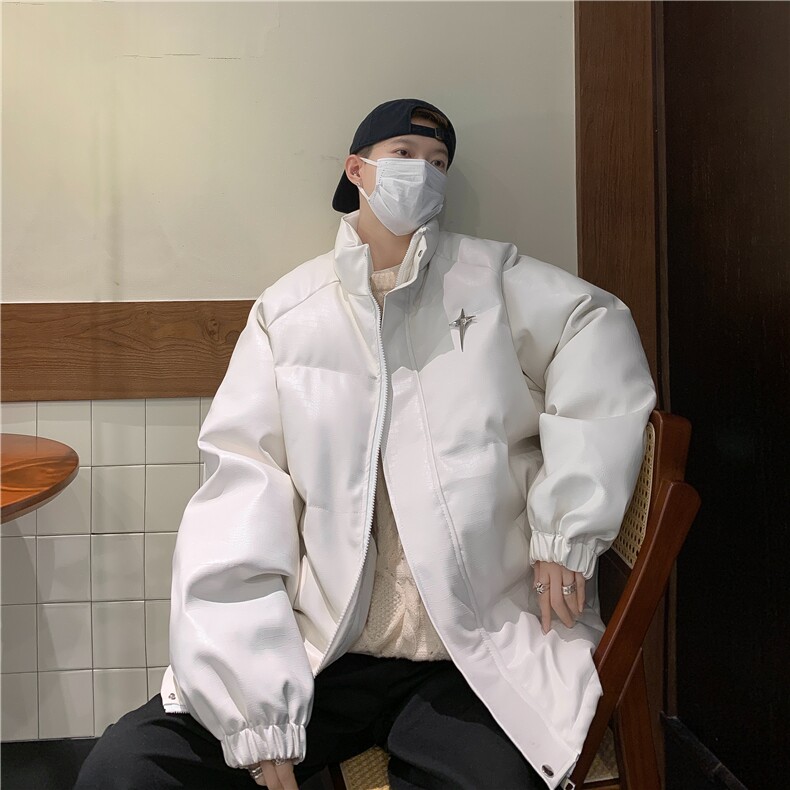 痞帅PU皮棉衣男2024新款冬季潮牌加厚防风外套J3348-P105图片