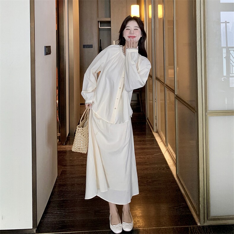 2024春季新款优雅气质女装套装简约百搭显瘦长袖连衣裙,女装套装/套裙,灵力轩