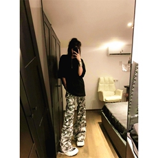 复古水洗迷彩脏染磨毛微喇休闲裤男宽松美式拖地裤K6688，男装休闲裤，星座1116A（原606A-3）