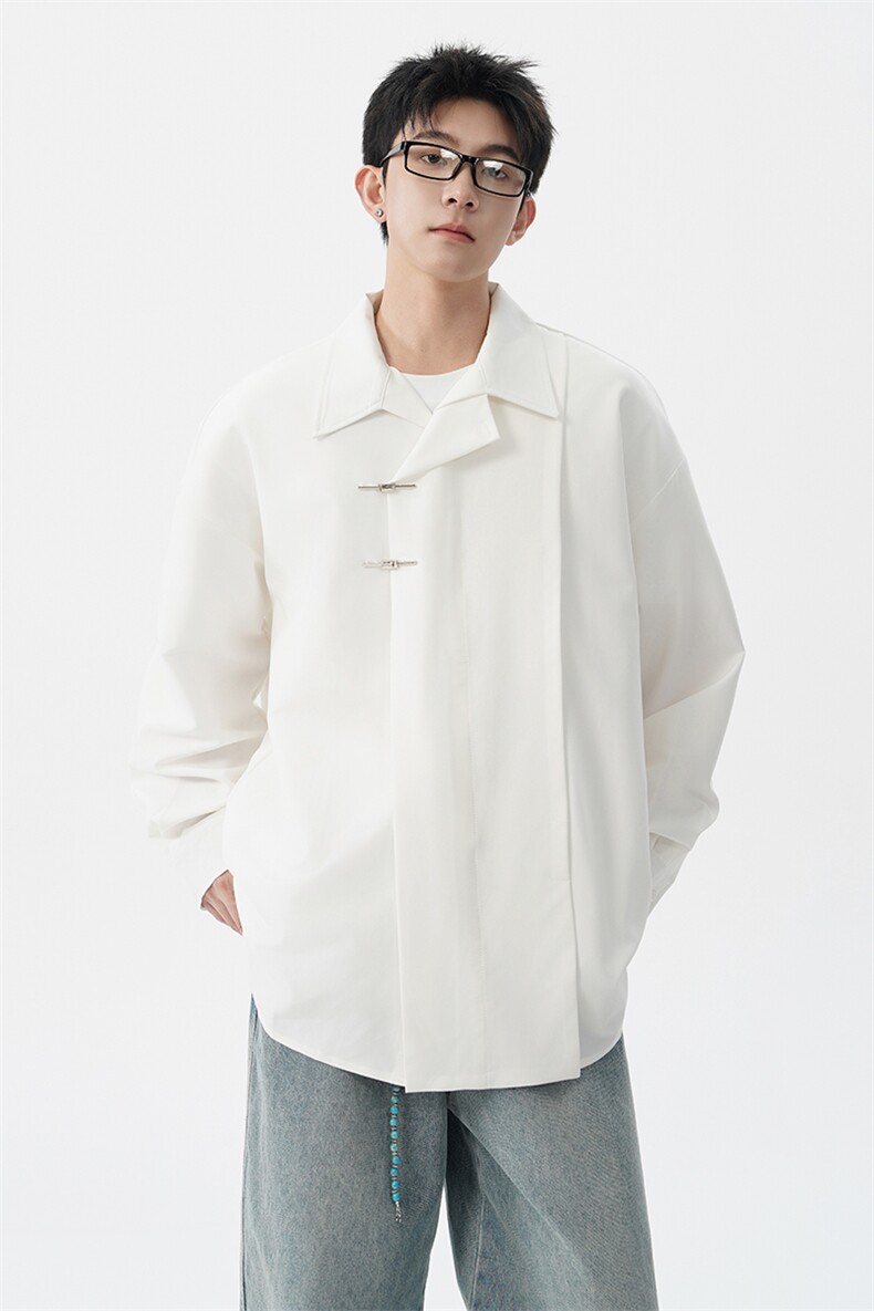 8XL-M风新中式黑色翻领长袖衬衫男秋季休闲衬衣痞帅CS537P58,男装衬衫,电商D206-1