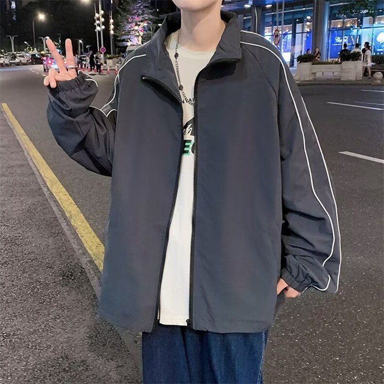 2024春季运动夹克简约宽松潮流上衣百搭休闲黑色外套W6881-P45,男装夹克,星座512-2
