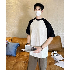 抖音得物高品质二开240克宽松纯棉美式潮牌插肩袖拼接短袖T恤，男装T恤，电商A486