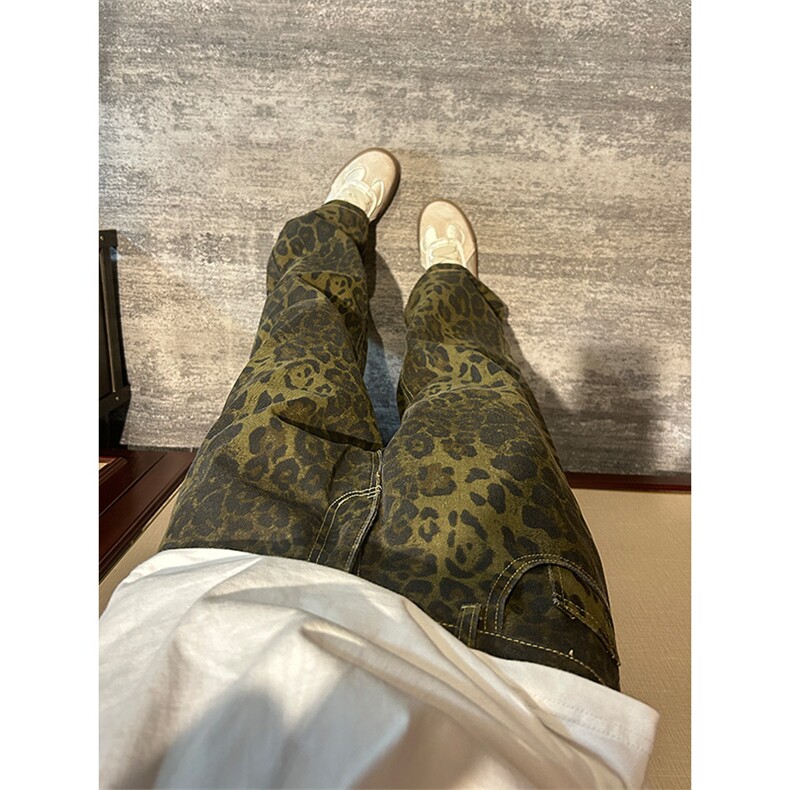 【有货】KZA25LL-P55豹纹牛仔裤男直筒欧美VIBE裤子美式高街,男装牛仔裤,星座1007（原301D）