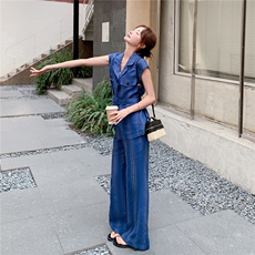 《现货26夏上新》100%亚麻条纹气质长裤收腰两件套装女，女装套装/套裙，苗苗