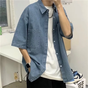 牛仔短袖衬衫男夏季韩版潮流青少年复古宽松开衫半袖外套CS6687图片
