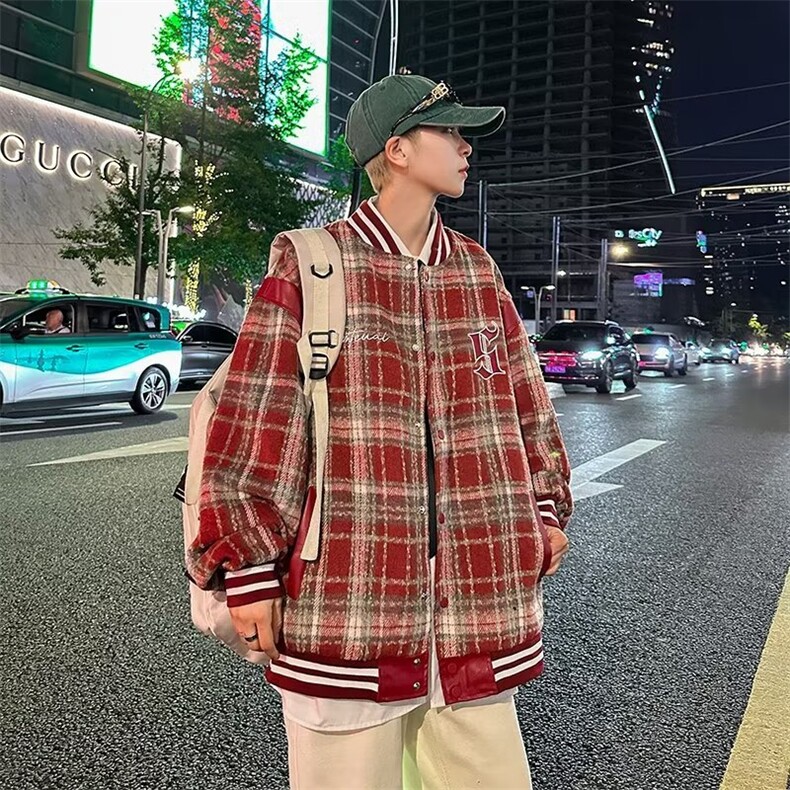 秋季chic格子刺绣棒球服外套男生春秋款情侣帅气休闲夹克JK68,男装夹克,星座1116A-1（原606A）