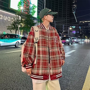 秋季chic格子刺绣棒球服外套男生春秋款情侣帅气休闲夹克 JK68图片