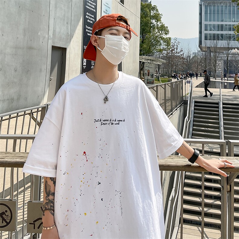 直播重磅280克手绘美式潮牌网丝复古短袖t恤A432-T503-P30,男装T恤,电商A456（原C415）
