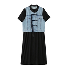 现货洋气短袖牛仔套裙女2024夏季新款时尚优雅范牛仔两件套，女装套装/套裙，涵墨