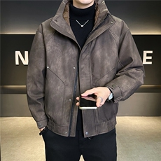 新标90绒皮衣羽绒服男冬季2025新款毛领皮夹克A313-2635-P285，男装夹克，电商A313