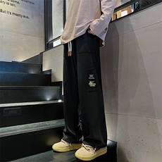 K013P45内景楼梯2024秋季直筒裤休闲宽松大码长裤华夫格裤子潮，男装休闲裤，电商A026-1