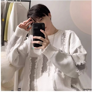 新款男女情侣毛衣流苏散口新撞色设计款针织衫上衣1008-LQ677-p55图片