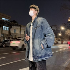 复古水洗做旧牛仔外套男女街头2026春秋新款立领短款工装夹克上衣，男装工装外套，星座1013