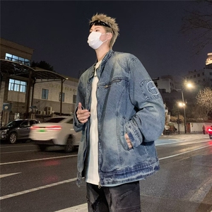 复古水洗做旧牛仔外套男女街头2026春秋新款立领短款工装夹克上衣图片