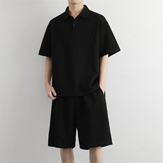 直播两件套男夏季潮流休闲运动翻领Polo＋五分短裤，男装休闲套装，星座914