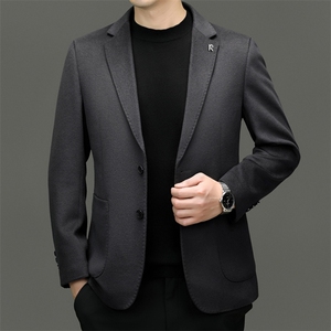 2025高端中年绵羊毛西服男秋款羊毛双面呢西服外套中老年西装