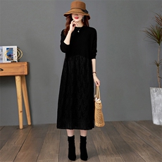 秋季2025新款配大衣蕾丝内搭长款宽松毛衣裙女时尚针织打底连衣裙，女装羊毛衫，艾米