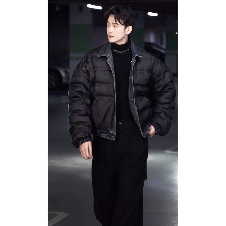 美式复古做旧牛仔羽绒服短款翻领白鸭绒夹克外套男yrf210-TP355,男装夹克,电商A089-1