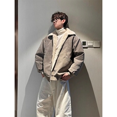 美拉德毛领PU皮棉服加绒加厚保暖百搭情侣棉衣XZ102B-1-M819P75，男装棉衣，星座102B-1